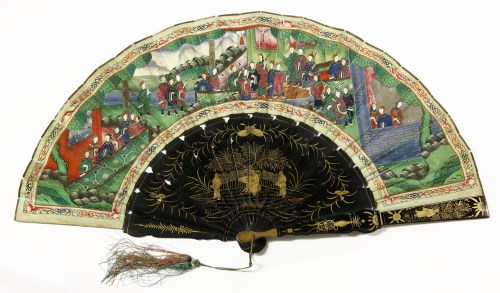 Lot 341 - A 19th century Chinese lacquered fan