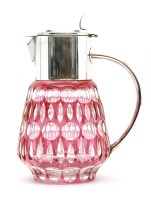 Lot 475 - A cranberry and clear glass decanter