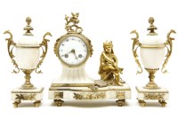 Lot 544 - An ormolu and white marble clock garniture