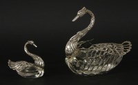 Lot 171 - Two Continental 835 and 925 marked silver and glass swans