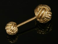 Lot 229 - A gold knot-style single cufflink