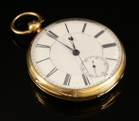 Lot 491 - An 18ct gold key wound open faced chronograph pocket watch