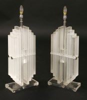Lot 301 - A pair of large clear lucite table lamps