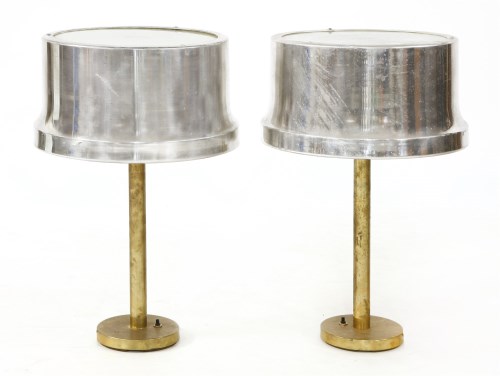Lot 270 - A pair of aluminium and brass table lamps