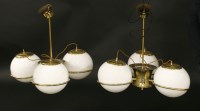 Lot 376 - A pair of three-globe hanging lights