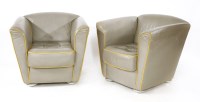 Lot 209 - A pair of Art Deco-style grey leather club armchairs