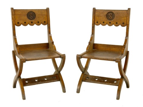 Lot 1 - A pair of oak hall chairs