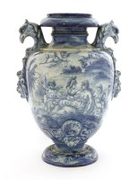 Lot 36 - A Cantagalli blue and white pottery urn