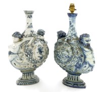 Lot 40 - Two Cantagalli maiolica blue and white bottle vases