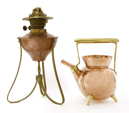 Lot 57 - A W A S Benson copper and brass oil lamp