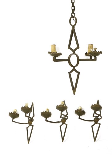 Lot 200 - A wrought iron four-light chandelier