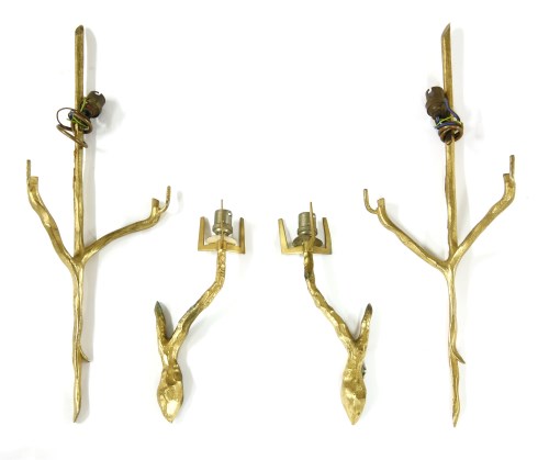 Lot 420 - Two pairs of gilt metal twin-branch wall lights