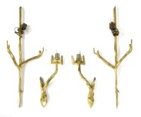 Lot 420 - Two pairs of gilt metal twin-branch wall lights