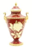 Lot 399 - Ruby Tonquin vase with ram head handles