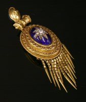 Lot 38 - A Victorian diamond and enamel Etruscan Revival gold pendant