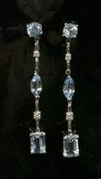 Lot 411 - A pair of Italian white gold aquamarine and diamond drop earrings