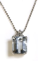 Lot 418 - An Italian white gold aquamarine and diamond pendant