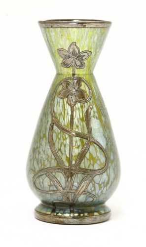 Lot 47 - A Loetz iridescent glass and silver-mounted glass vase
