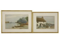 Lot 563 - William Edwards Croxford (1852-1926)
A CORNISH HARBOUR WITH BOATS; A THATCHED COTTAGE BY THE SEA 
25 X 35.5cm; 28 x 45cm
