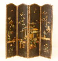 Lot 690 - A painted four-fold leather screen