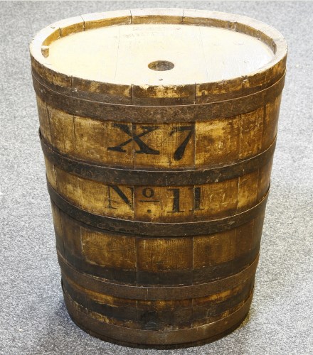 Lot 285 - A coopered and wrought iron banded barrel
