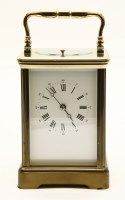 Lot 158 - A mid to late 20th century French brass fire glass 'repeater' carriage clock