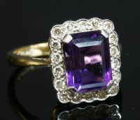 Lot 361 - An amethyst and diamond rectangular cluster ring