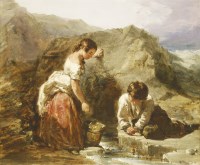 Lot 819 - William Underhill  (fl.1848-1870)
CHILDREN FISHING IN A ROCK POOL
Signed and dated '47 l.c.