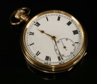 Lot 498 - A 9ct gold open faced top wind mechanical pocket watch