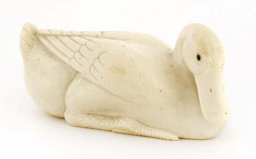 Lot 180 - A well carved ivory duck