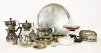 Lot 114 - Silver-plated items including a pair of coasters and a pair of enamel bowls