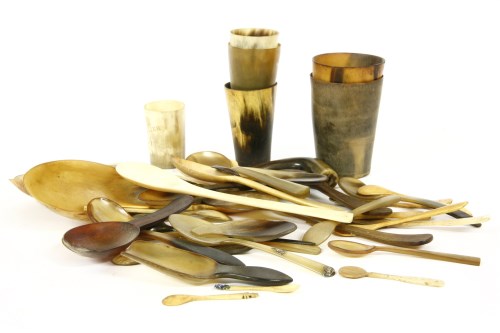 Lot 340 - A collection of horn and ivory spoons and forks