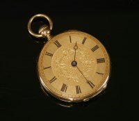 Lot 505 - A gold key wound open faced fob watch