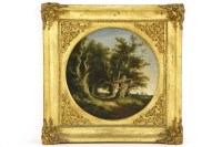 Lot 455 - Follower of John Berney Crome
ROAD THROUGH THE TREES
Oil on panel
40.5cm diameter