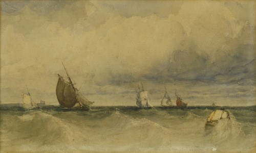 Lot 727 - William Roxby Beverley (1811-1889)
FISHING BOATS IN A SWELL
Signed l.r.