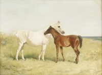 Lot 810 - Edith A Simkins (early 20th century)
A MARE AND FOAL IN AN OPEN LANDSCAPE
Signed and dated 1917 l.r.