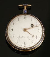 Lot 17 - An 18ct gold key wound enamelled open faced pocket watch