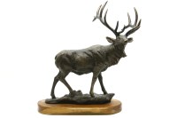 Lot 367 - A bronze cast model of a stag on wooden plinth