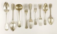 Lot 265 - A matched part canteen of Georgian III and later fiddle pattern silver flatware