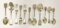 Lot 271 - A George III and later part canteen of silver fiddle pattern cutlery