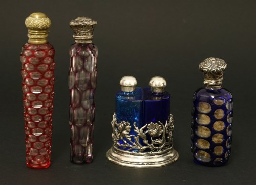 Lot 26 - Three bohemian flash-dipped glass scent bottles