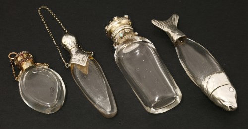 Lot 103 - Four clear glass scent bottles