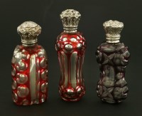 Lot 95 - Three Bohemian glass flash-dipped scent bottles