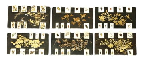 Lot 571 - Ten Japanese black lacquered and Shibayama bezique markers
