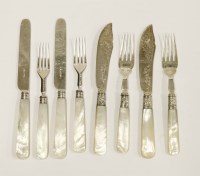 Lot 175 - Six pairs of William IV/Victorian silver and mother-of-pearl fruit knives and forks
