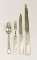 Lot 177 - Six pairs of silver and mother-of-pearl handled fruit knives and forks