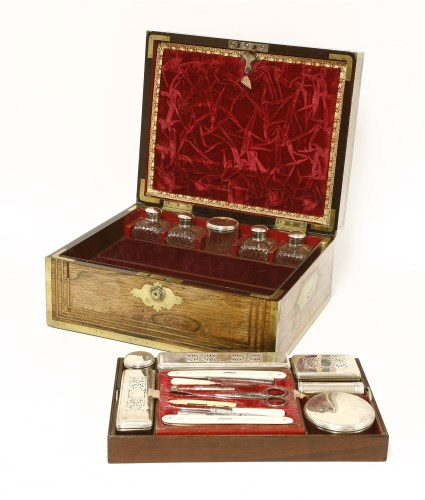 Lot 192 - A George IV gentleman's rosewood and brass bound toilet box