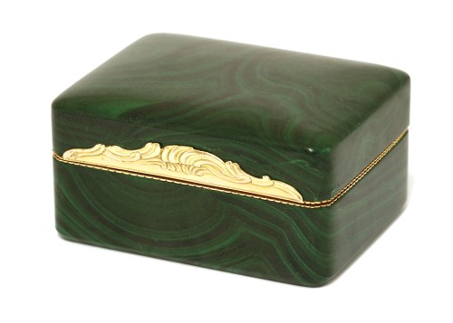 Lot 201 - A malachite and gold miniature dressing table box