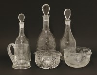 Lot 393 - Three mallet-shaped decanters and stoppers