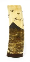 Lot 577 - A Japanese ivory tusk vase